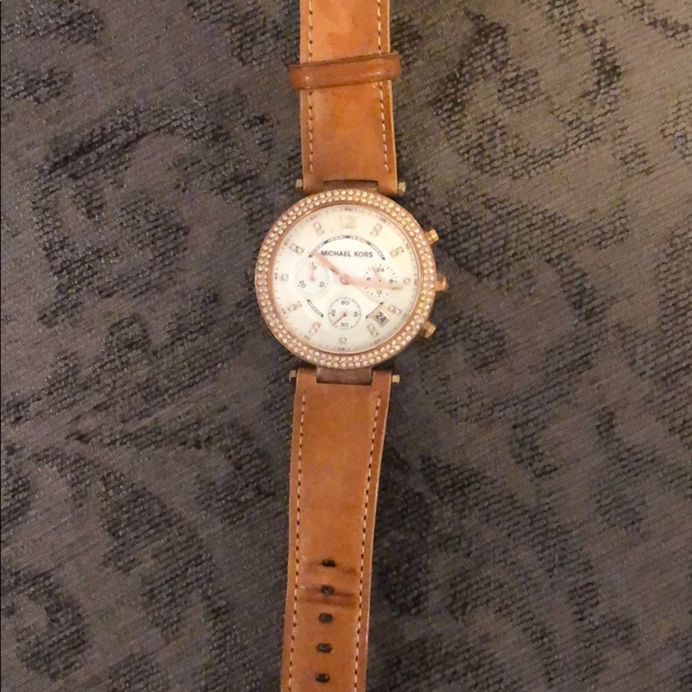 Michael Kors watch with tan leather band